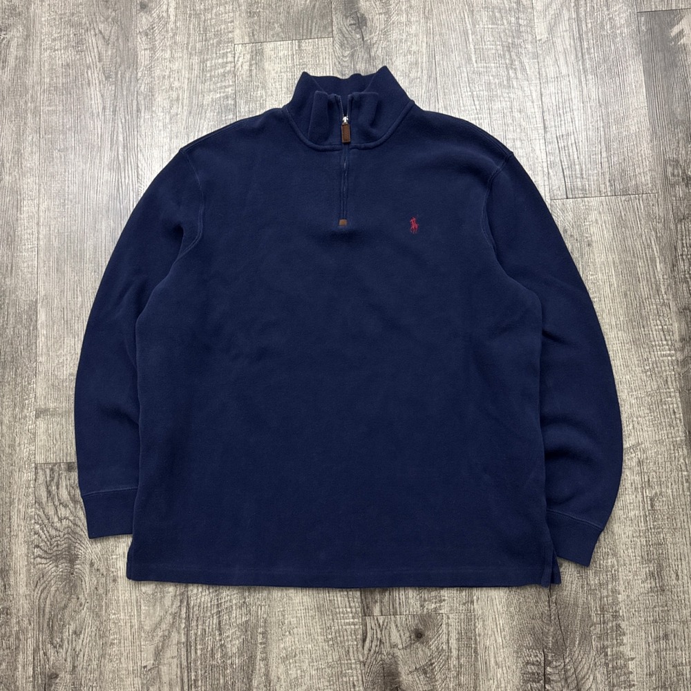 Vintage Polo Ralph Lauren Quarter Zip Pullover Sweater Pony Preppy Navy XL
